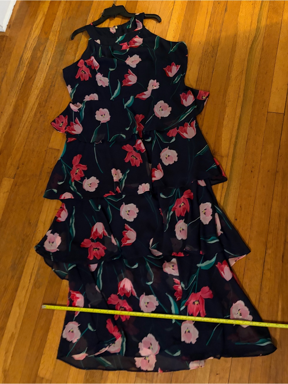 Tommy Hilfiger Navy Floral Tiered High-Low Ruffle Dress